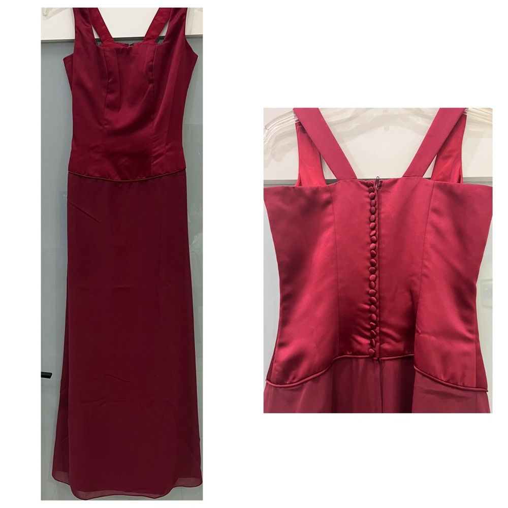 Women's Burgundy Maxi Dress with Button-Back Detail